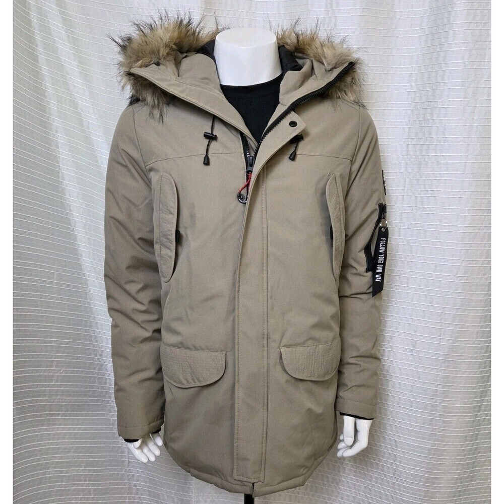Molemsx Mountain Pioneers Parka Omni Heat Puffer Faux Fur Trim Tan Men's S/M - Picture 3 of 16
